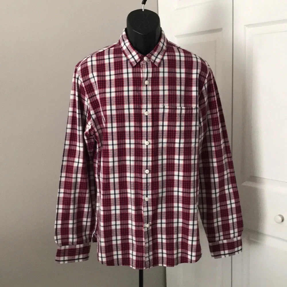 J CREW Red/Blue Plaid Long Sleeves Casual Mens Shirt | M